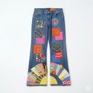 NWOT LRL Blue Denim  Vintage Multicolor Patchwork
